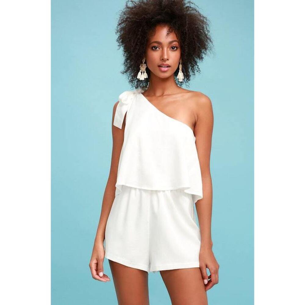 Lulus Destined For Chicness White One-shoulder Romper - Size M